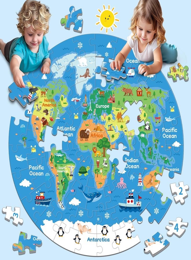 Ppotyo 72 Piece World Map Jigsaw Puzzle for Kids 3-5, 4-6 Globe Round Floor Puzzles Geography Educational Birthday Gifts Learning Resource Educational Montessori Toys (World Map) - Image 4